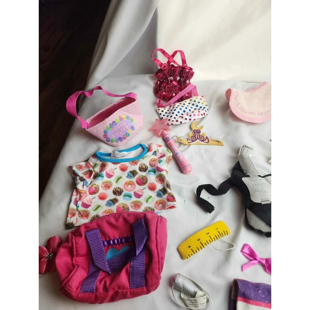 Build-A-Bear Accessory Lot T-Shirt Guitar Purses Bows Disney Princess Wand Bib